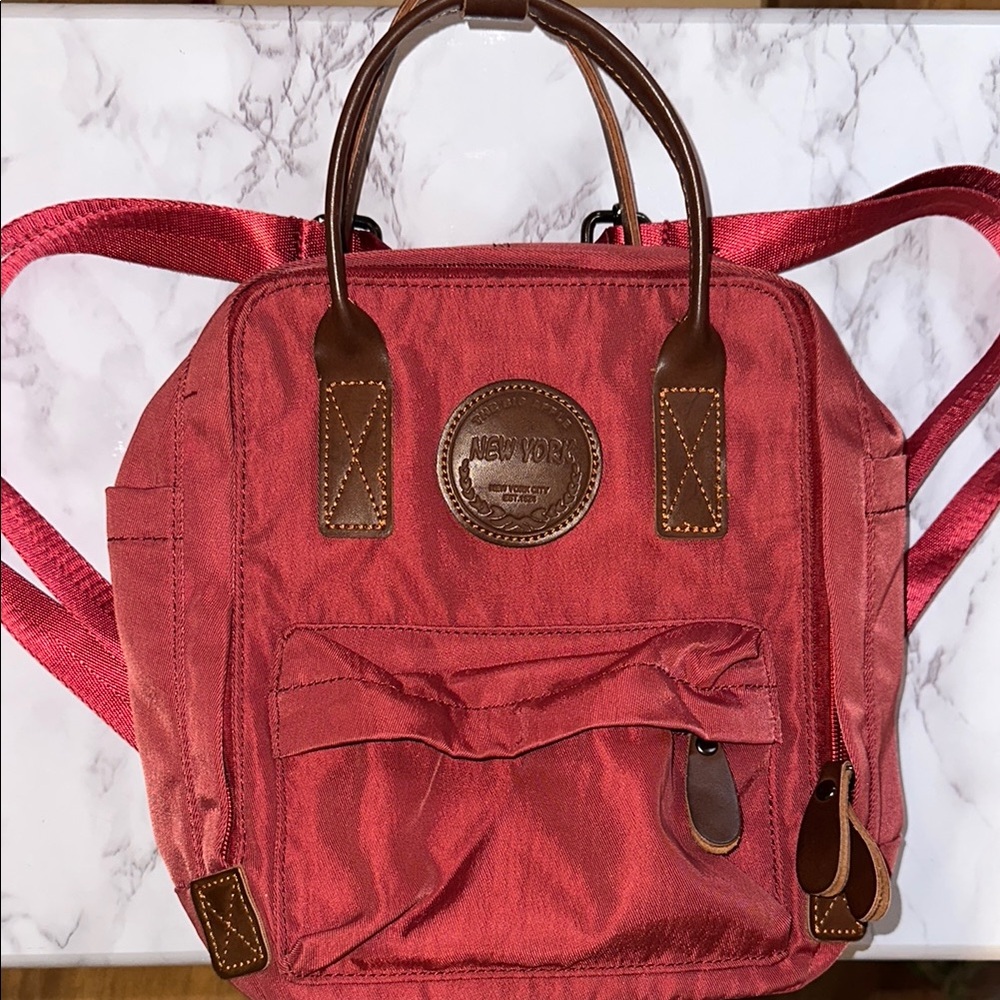 Red New York Backpack with Leather Accents
